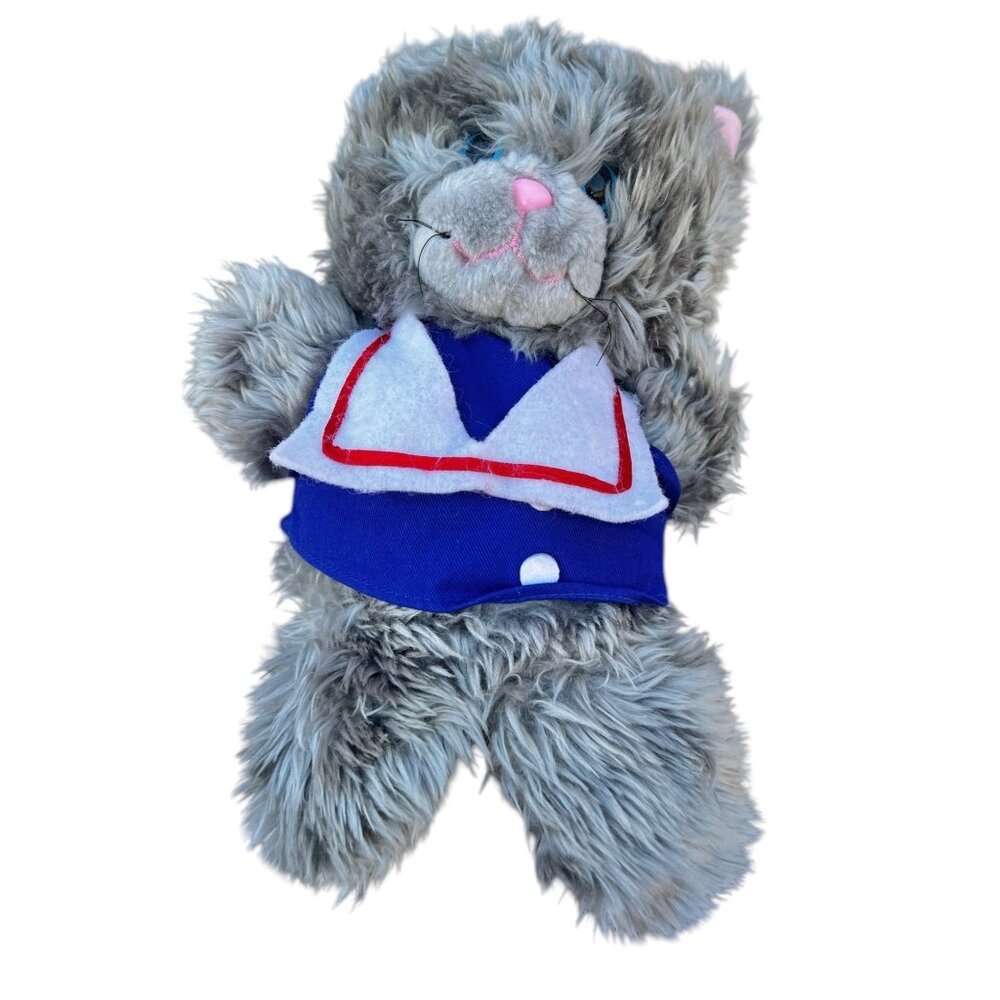 Greystone Gray Plush Cat Hand Puppet With Blue Sailor Outfit 12"